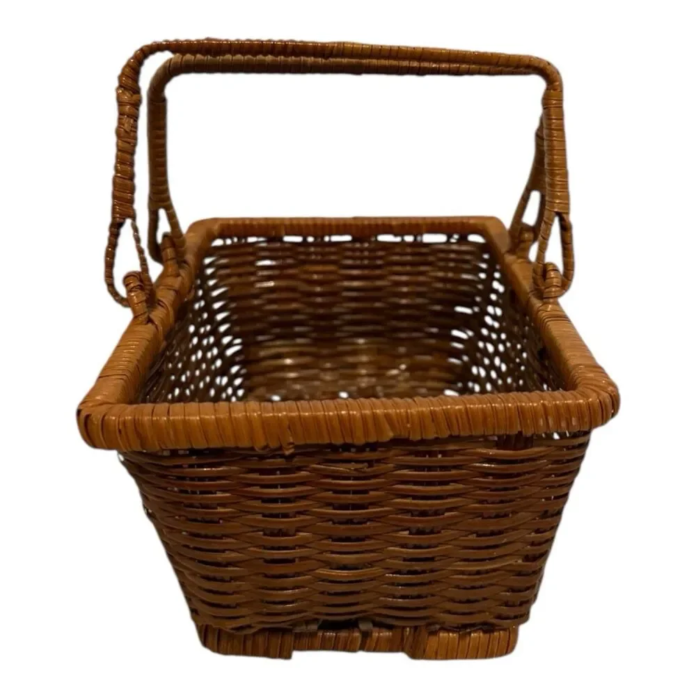 Basket Retangular Vintage Rattan & Wicker Storage FlowerArrangement Handle Woven